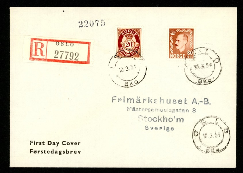 F388-89. FDC OSLO 10.3.51. Facit 1900 kr