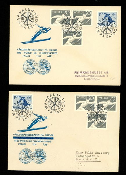 13.2.54. Lot med två FDC, det ena med feltryckt vinjett.