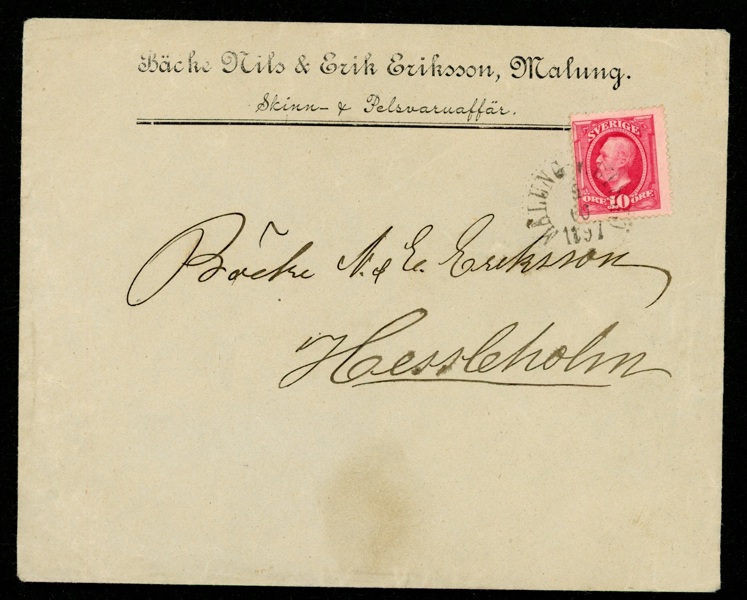 MALUNG-V. UTSJÖ 9.10.1897 på vinjettbrev till Hessleholm. Ovanlig stpl.