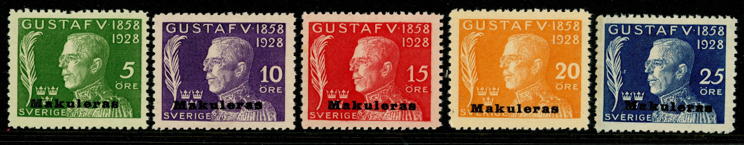 F226-30v. Serie påtryck "Makuleras". Som vanligt utan gummi. F 800 kr