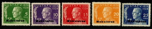 F226-30v. Serie påtryck "Makuleras". Som vanligt utan gummi. F 800 kr