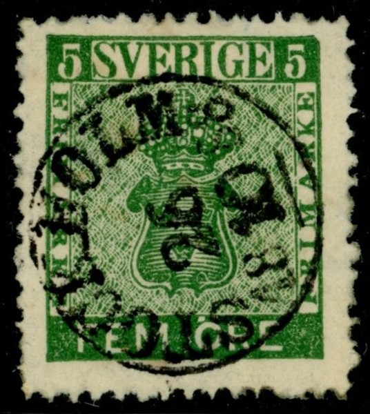 F7a1. Sidvänd hel stämpel STOCKHOLM 26.10.1858. Härligt färgstarkt ex av den första nyansen.