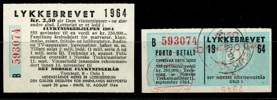 LM. Lykkebrevet 1964 i två delar, stämplat. F 400 kr