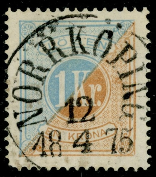 L10. NORRKÖPING 12.4.1875. Perfekt centrering och stämpel men en kort hörntand.