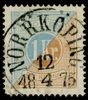 L10. NORRKÖPING 12.4.1875. Perfekt centrering och stämpel men en kort hörntand.