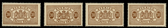 Tj21. Lot fyra postfriska, fräscha ex. Minst ett kan väl räknas som prakt. F 2400 kr+