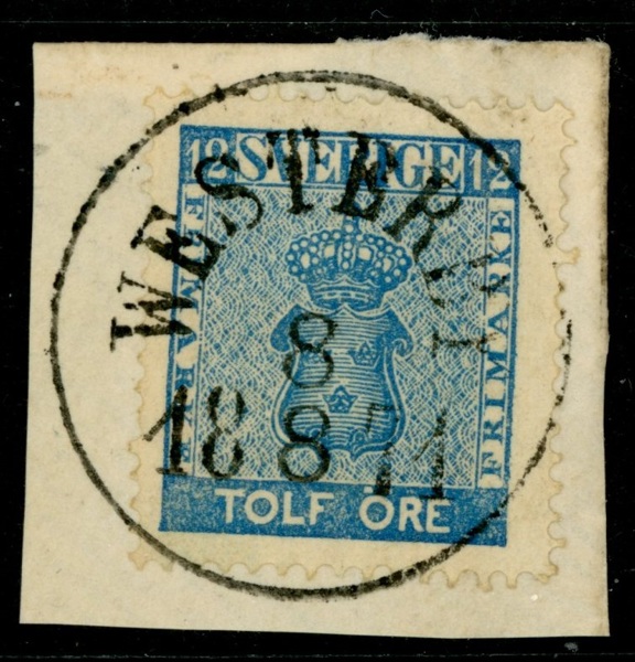 F9. WESTERBY 8.8.1871 på vackert klipp. Postal 300 kr