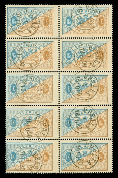Tj24A. Vackert 10-block stämplat UPSALA 1.10.1890