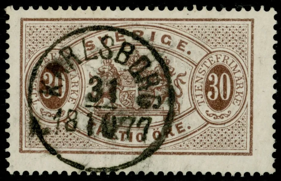 Tj8. KARLSBORG 31.10.1877. Fint ex, kanske prakt?