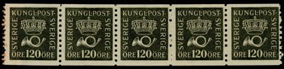 F171 a2-ppr. Postfriskt 5-strip. Ett ex ändmärke och ett annat med lätt veck. F 10000 kr