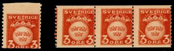 F139v. Lot med felskuret märke och 3-strip med små dragspel