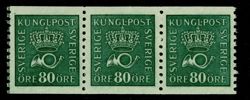 F165 B-ppr utan vm. Postfriskt 3-strip. F 900 kr