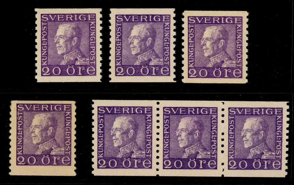 F179A. Sju postfriska ex i god centrering. Ej typbestämda men flera olika papper.