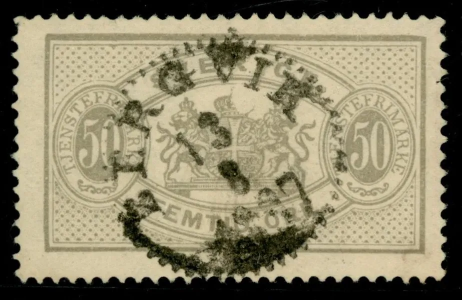 Tj23v2. Variant halv krona, vackert stämplat BERGVIK 13.8.1897. Vht och en kort tand av mindre betydelse. Sällsynt variant, F 5000 kr