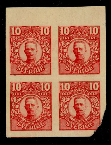F82v1. Otandat normalprov, utan gummi, i 4-block. Ett ex def.