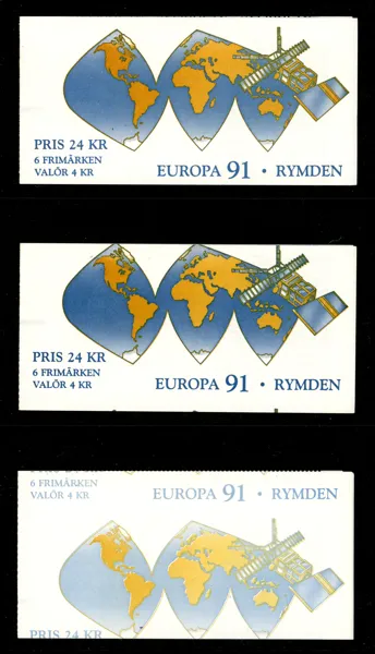H414. Lot tre häften enl bild, alla med kraftigt felskurna inlagor.
