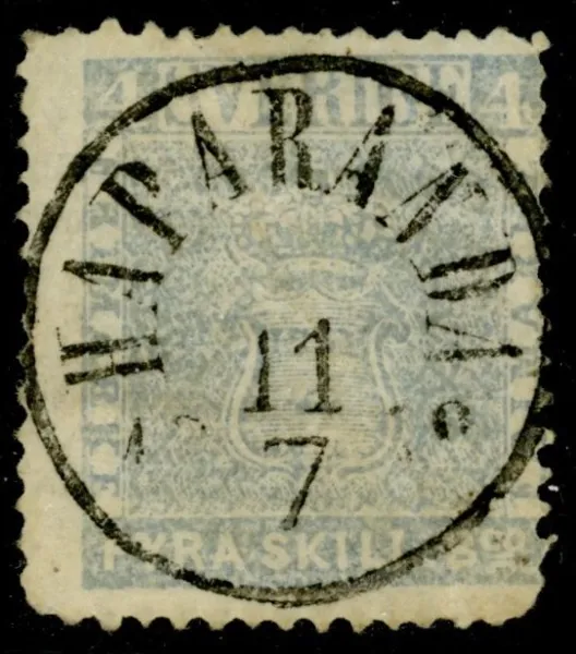 F2k3. Praktstämplat ex med runda hörn HAPARANDA 11.7.1858. Ovanlig nyans.