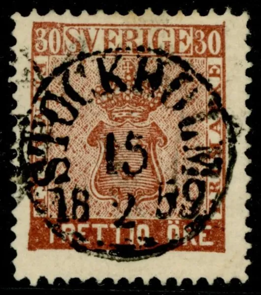 F11b. STOCKHOLM 15.2.1859. Vackert ex av en tidig nyans, sign i blyerts Mats G. Nilsson
