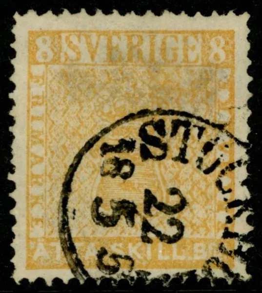 F4f. Fräsch 8-skilling med attest OBE. Sidvänd stpl STOCKHOLM 22.5.57.