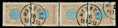 F27. Stämplat, synnerligen vackert 4-strip av riksdaler tandning 14. Stämplat WARBERG 16.12.1875. Ett förstklassigt objekt för den kräsne!