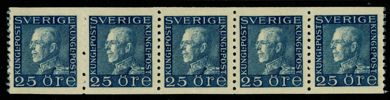 F183a. Postfriskt 5-strip. Ett ex ändmärke på rullen, samt några smärre veck. F 2250 kr