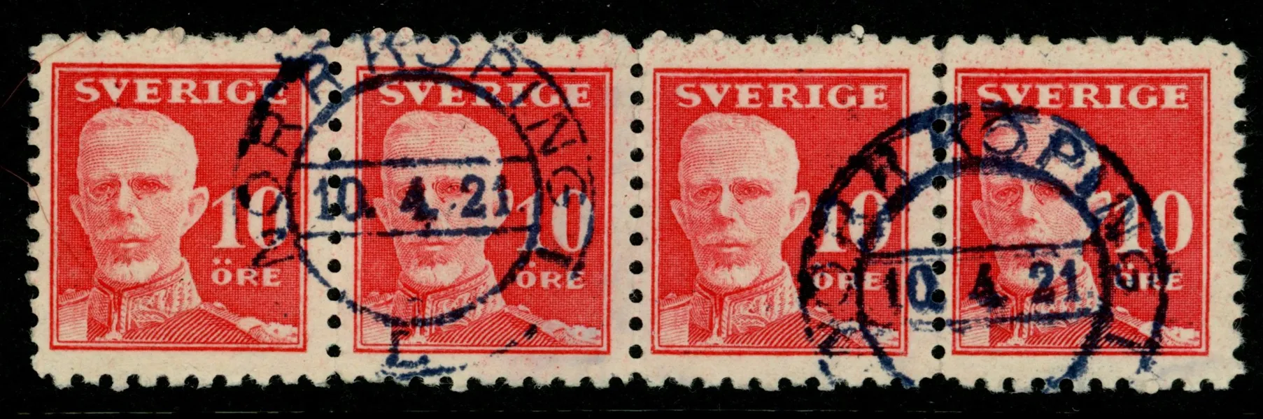 F149C. Vackert stämplat 4-strip NORRKÖPING 1 10.4.21