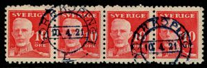 F149C. Vackert stämplat 4-strip NORRKÖPING 1 10.4.21
