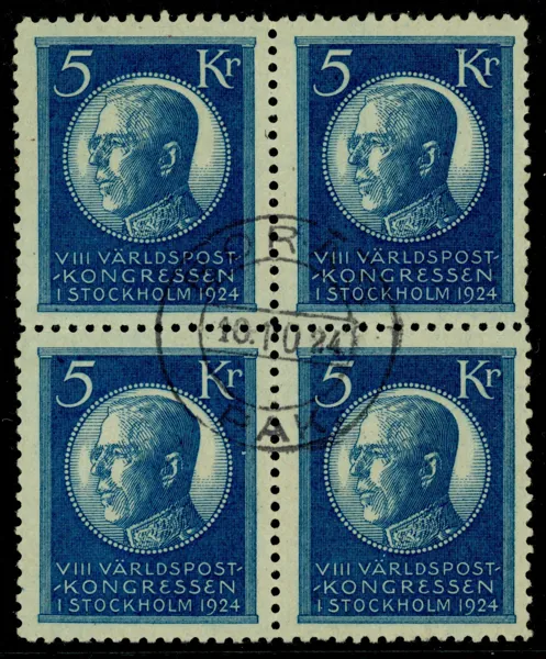 F210. Stämplat 4-block i praktkvalitet med lyxstämpel i rätt tid BORÅS 10.10.24. Praktobjekt!
