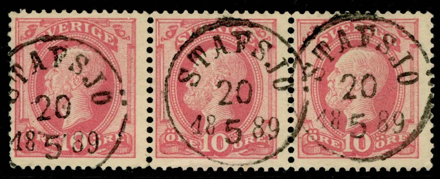 F45. Vackert 3-strip stpl STAFSJÖ 20.5.1889