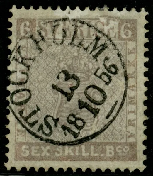 F3. Vacker 6 sk bco stpl STOCKHOLM 13.10.1856, dock rep,