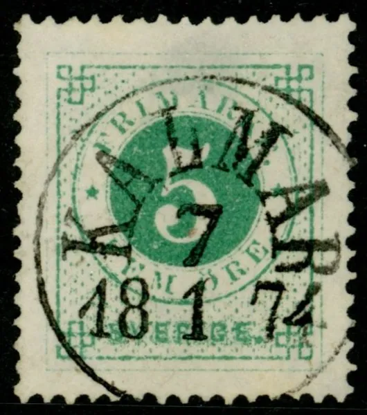 F19c. KALMAR 7.1.1874. Praktexemplar sign O.P.