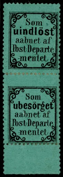 RM2v. Rekonstruerat ostämplat par "Som uindlöst" i kombination med feltrycket "Som ubesörget". Ovanligt och dekorativt objekt! F 3000+950 kr+++