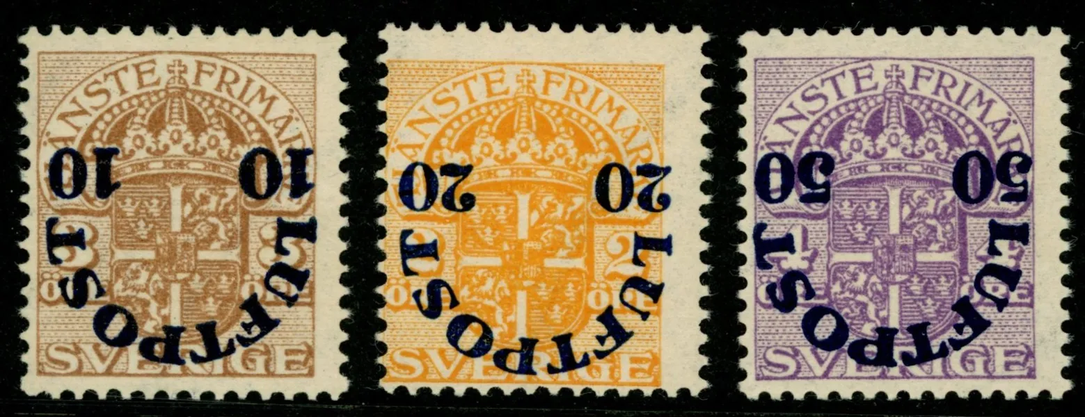F136-138v1. Ostämplad serie omvända påtryck. Signerade. F 10500 kr
