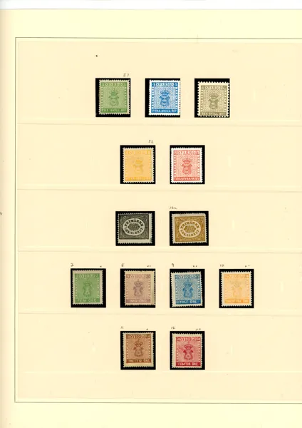 Ovanligt välfylld samling klassiskt fram till 1936 i album. Innehåller många ostämplade märken redan i det äldsta avsnittet och trevligt avsnitt även av ringtyp och senare.