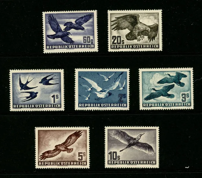 ÖSTERRIKE. Mi955-56, 968 och 984-87. Ostämplad serie. (Mi €380 som xx)