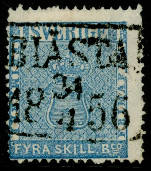 F2. BIÄSTA 24.4.1856. Fräscht märke med lyxstämpel, sned centrering.