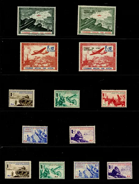 TYSKLAND/REICH. Privata fältpostutgåvor under 2 vk. Liten samling på två blad, mest xx. Bl.a. danska legionen.