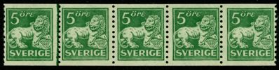 F140Acx. Postfriskt 5-strip med vm våglinjer. F 9000 kr