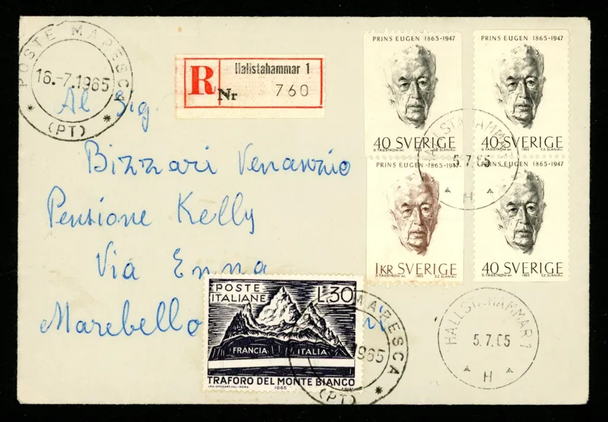 F566-67. Privatgjort FDC sänt till Italien som rek, med lösen (?)
