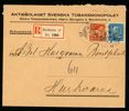 F185b ("ljusblå") + 142A på rek stämplat STOCKHOLM 17 15.3.24. Facit anger bara 600 kr för löst frimärke, troligen sällsynt på brev!