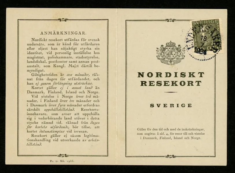 F192. Nordiskt resekort stpl UNDERSÅKER 18.7.1934