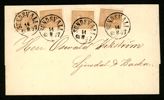 F14B. Vackert brev med 4x 3 öre lejon som vanligt brevporto 12 öre stpl SUNDSVALL 14.8.1867. Mycket fräscht och vackert!