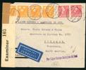 F294 i 4-strip och F325 i par som 4,70 kr frankering på censurerat luftpostbrev till Venezuela, stpl STOCKHOLM 1 20.2.41