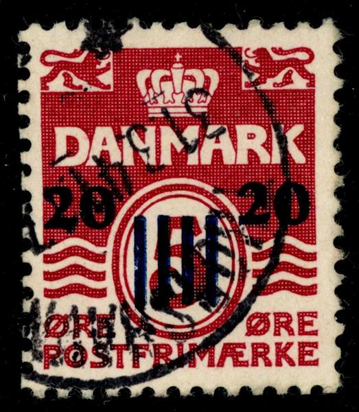 F5. 20 på 5 öre vinröd. Stpl ex THORSHAVN 31.3.41. F 300 kr