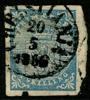 F1. Hyfsat exemplar med liten skada i nedre marginalen som inte berör märkesbilden. CHRISTIANIA 20.5.1856.